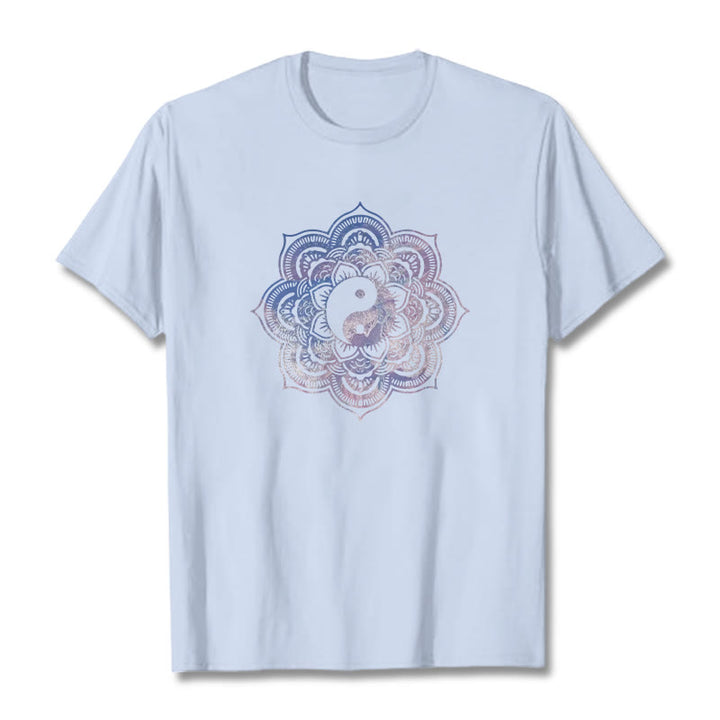Camiseta de algodón con diseño de mandala y yang y Buddha Stones - Cian claro - 2XL - image 1