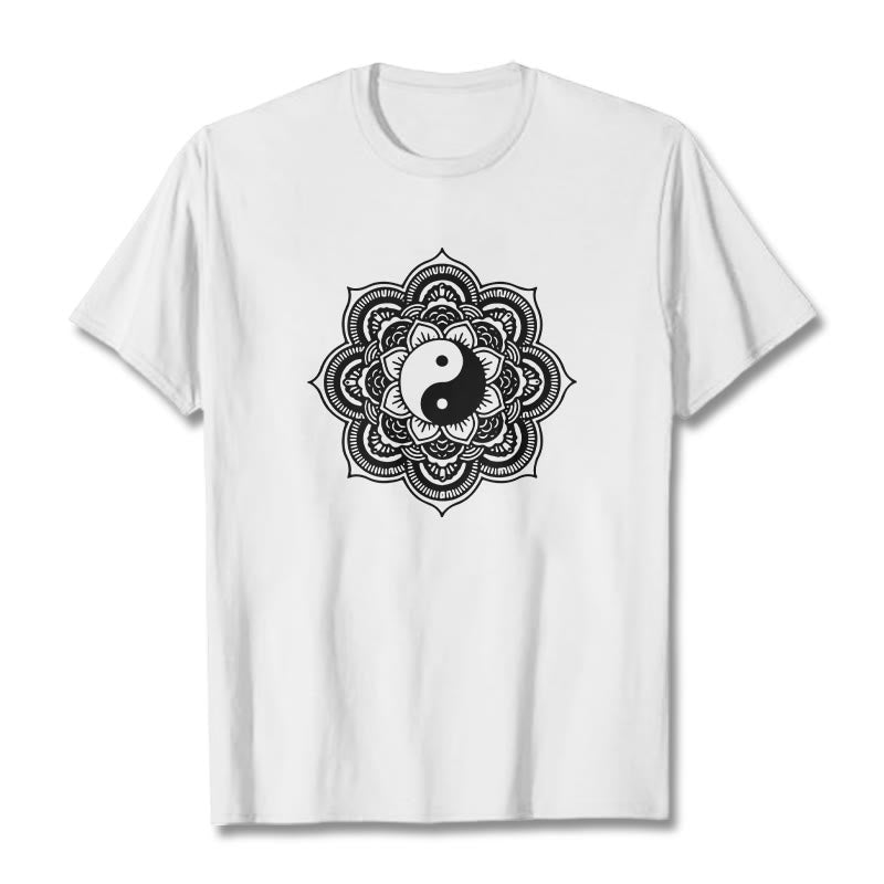 Camiseta de algodón con diseño de mandala y yang y Buddha Stones - Blanco - 2XL - image 13