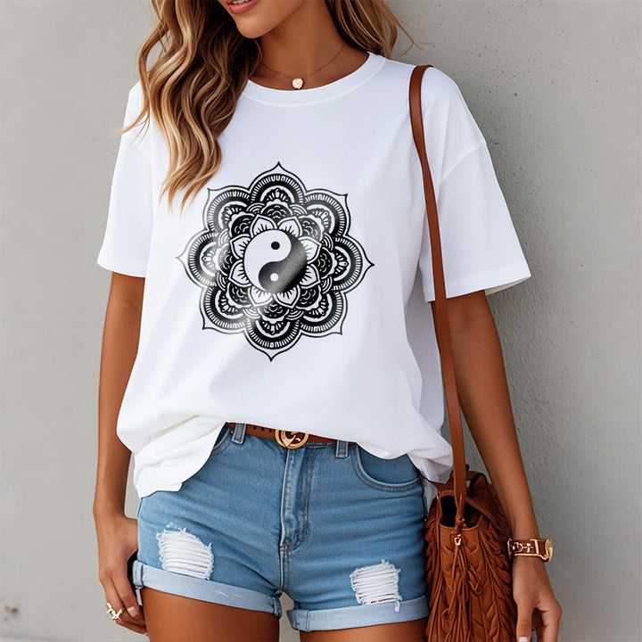 Camiseta de algodón con diseño de mandala y yang y Buddha Stones - image 14