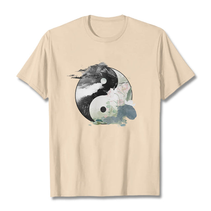 Camiseta de algodón con pintura en tinta de hojas de loto y yang y Buddha Stones - Sopa de mariscos - 2XL - image 13