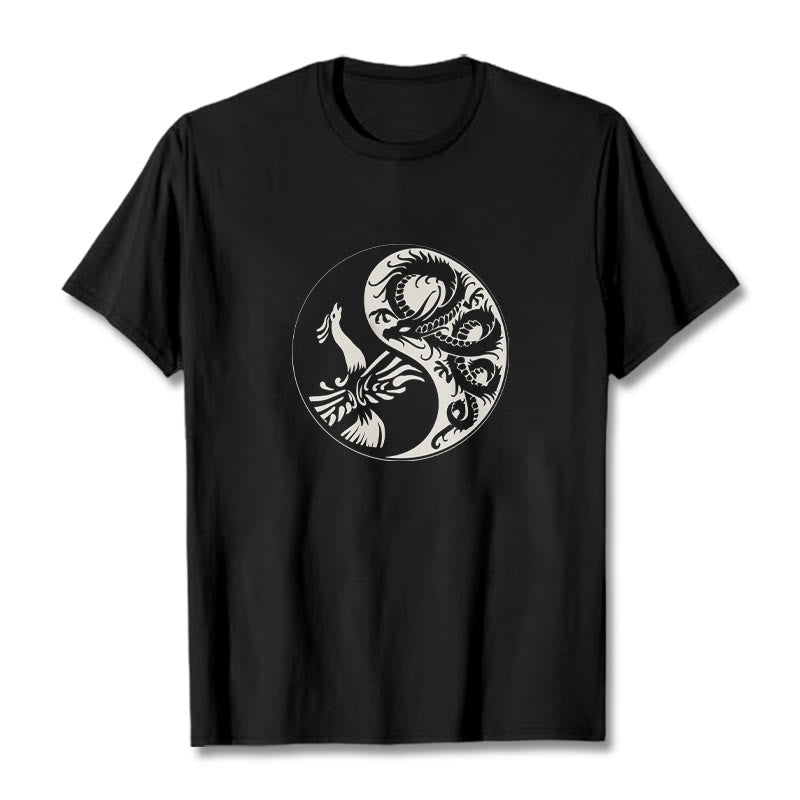 Camiseta de algodón con Buddha Stones, fénix y yin yang - Negro - 2XL - image 1