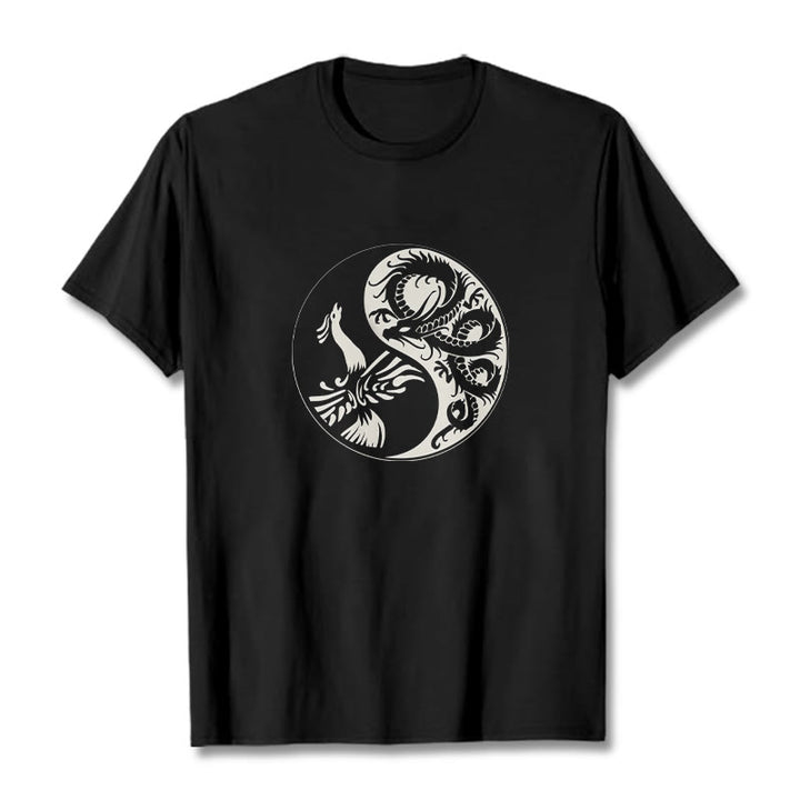 Camiseta de algodón con Buddha Stones, fénix y yin yang - Negro - 2XL - image 1
