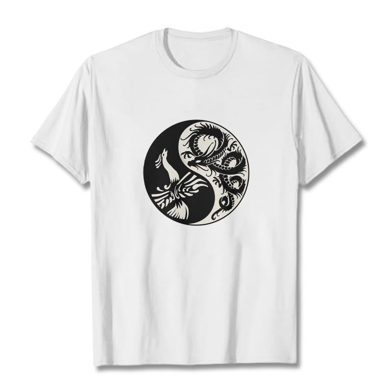 Camiseta de algodón con Buddha Stones, fénix y yin yang - Blanco - 2XL - image 6