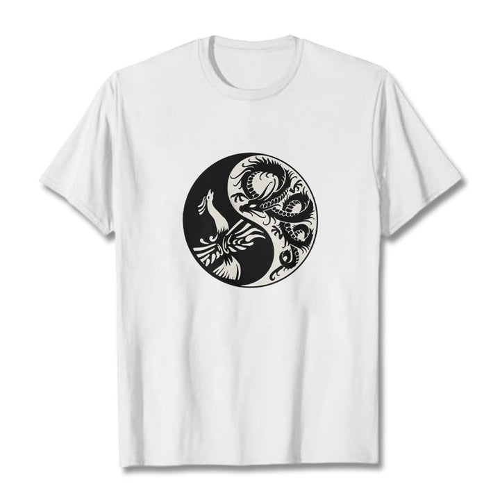 Camiseta de algodón con Buddha Stones, fénix y yin yang - Blanco - 2XL - image 6