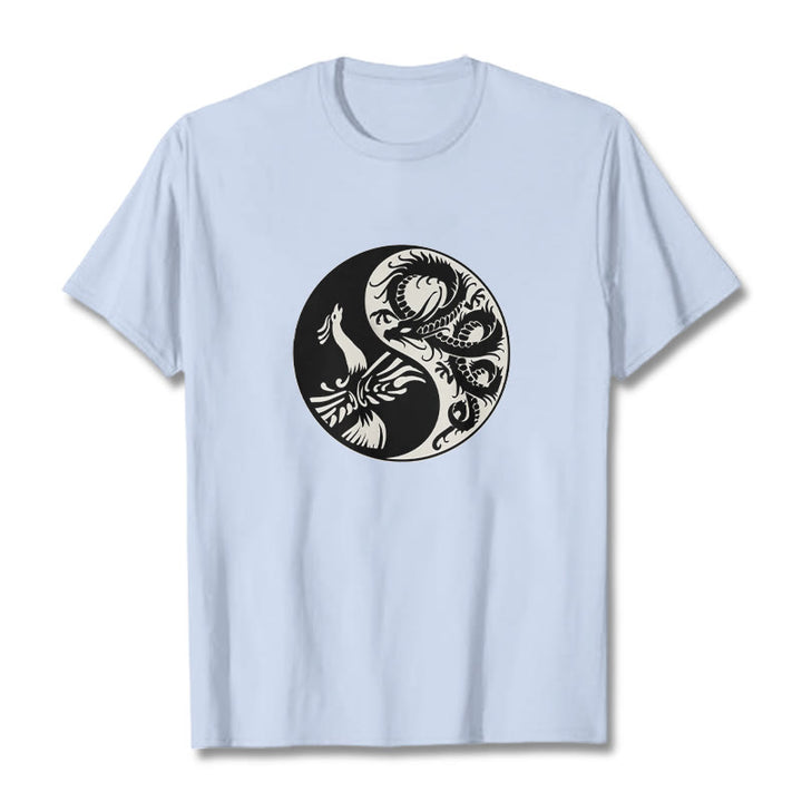 Camiseta de algodón con Buddha Stones, fénix y yin yang - Cian claro - 2XL - image 12
