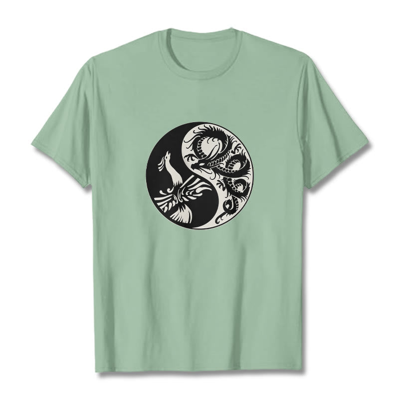 Camiseta de algodón con Buddha Stones, fénix y yin yang - Verde pálido - 2XL - image 15