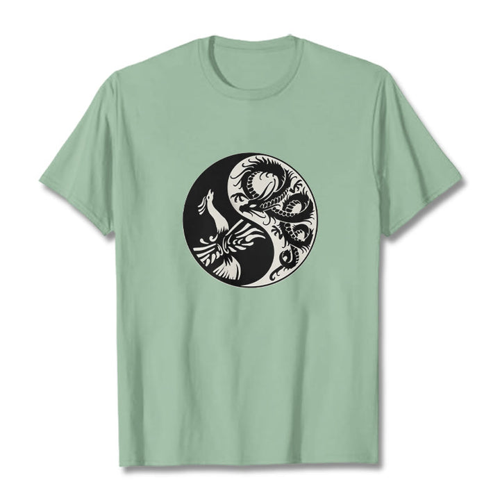 Camiseta de algodón con Buddha Stones, fénix y yin yang - Verde pálido - 2XL - image 15