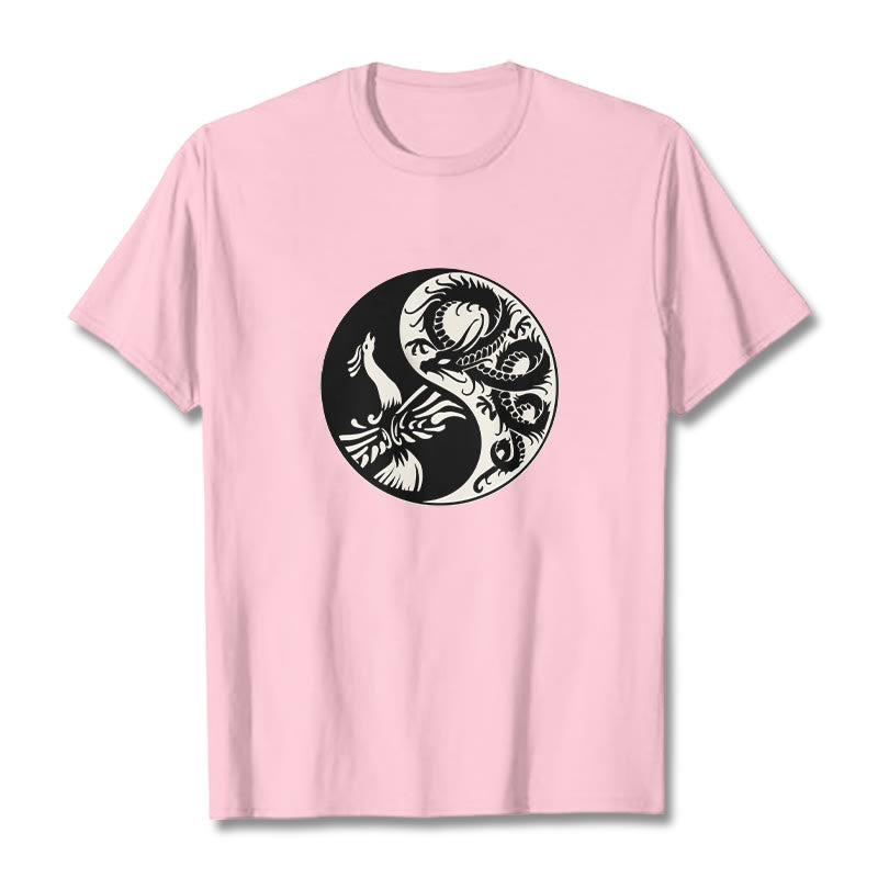 Camiseta de algodón con Buddha Stones, fénix y yin yang - Rosa claro - 2XL - image 19
