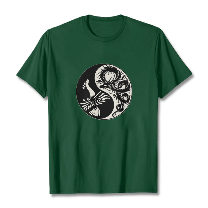 Camiseta de algodón con Buddha Stones, fénix y yin yang - Verde bosque - 2XL - image 9