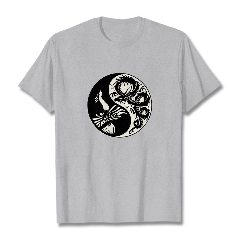Camiseta de algodón con Buddha Stones, fénix y yin yang - Gris claro - 2XL - image 11