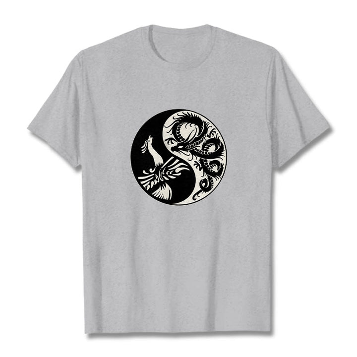 Camiseta de algodón con Buddha Stones, fénix y yin yang - Gris claro - 2XL - image 11