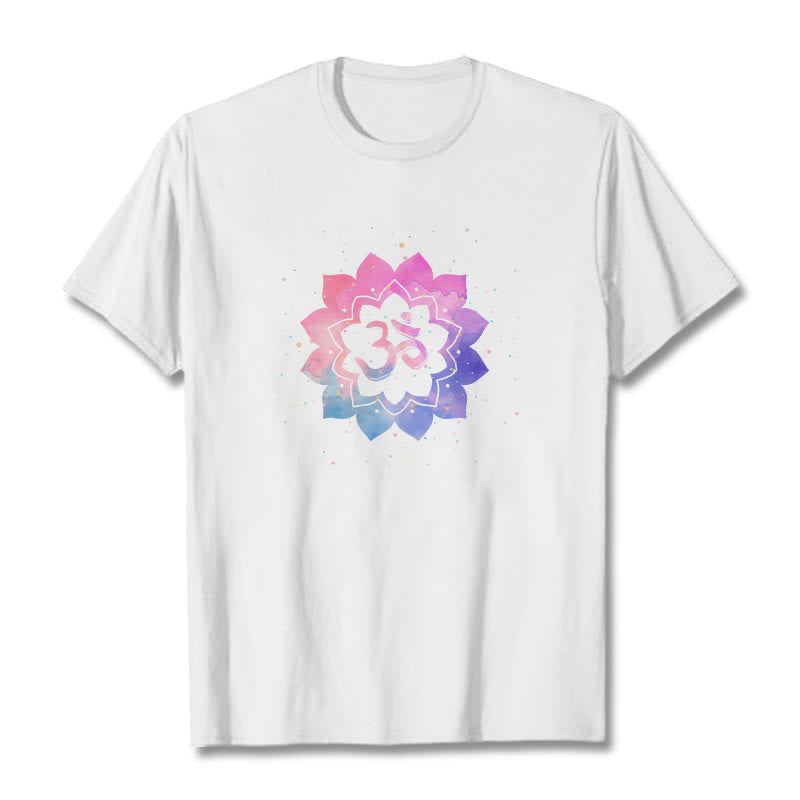 Camiseta de algodón con diseño de loto colorido y Buddha Stones Om - Blanco - 2XL - image 1