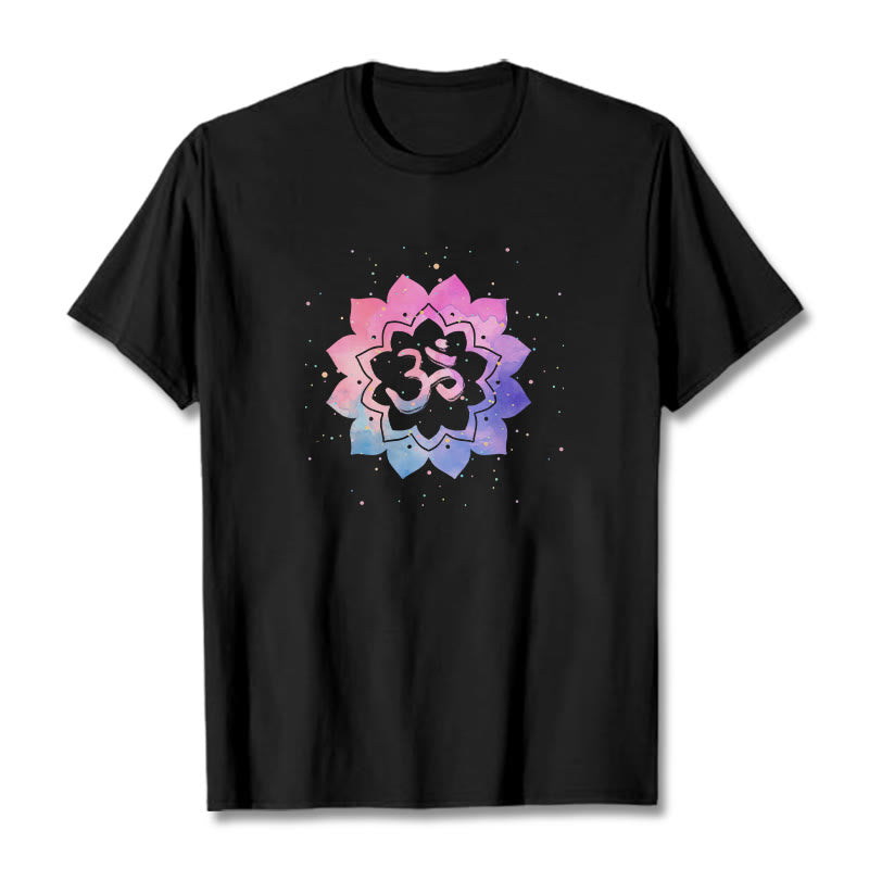 Camiseta de algodón con diseño de loto colorido y Buddha Stones Om - Negro - 2XL - image 5