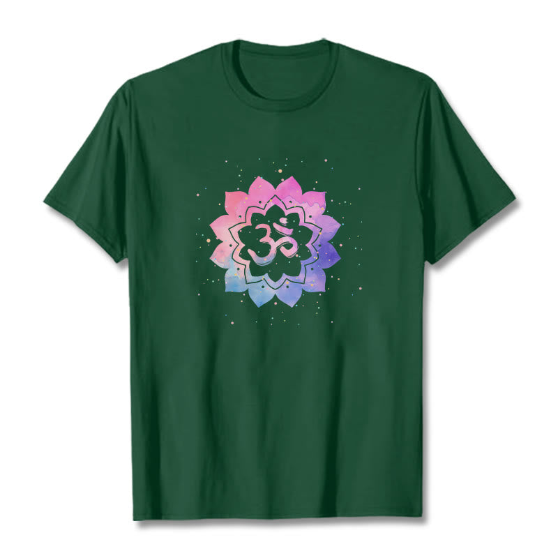 Camiseta de algodón con diseño de loto colorido y Buddha Stones Om - Verde bosque - 2XL - image 17