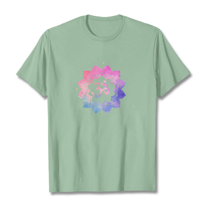 Camiseta de algodón con diseño de loto colorido y Buddha Stones Om - Verde pálido - 2XL - image 19