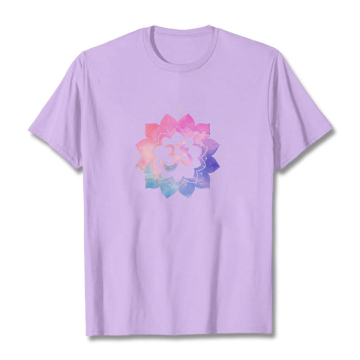Camiseta de algodón con diseño de loto colorido y Buddha Stones Om - Ciruela - 2XL - image 9