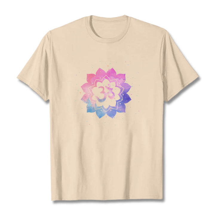 Camiseta de algodón con diseño de loto colorido y Buddha Stones Om - Sopa de mariscos - 2XL - image 14