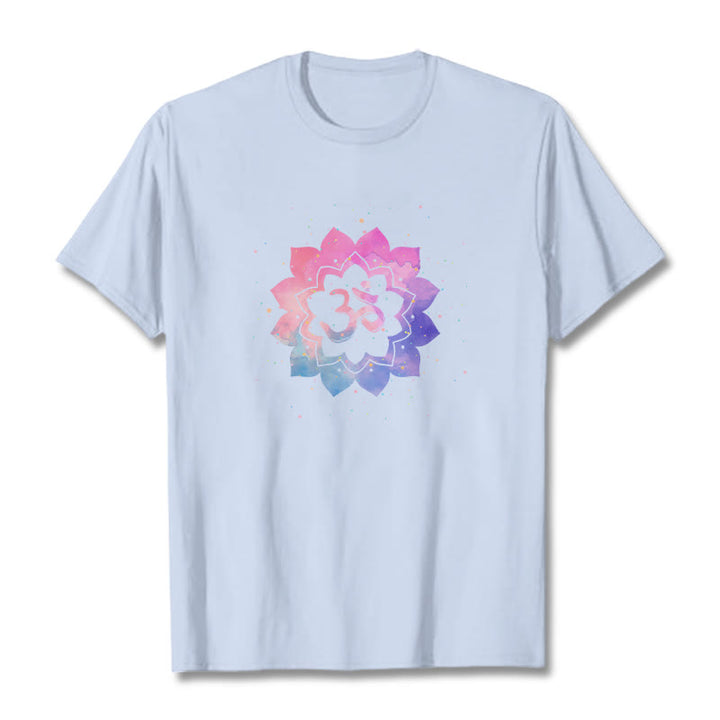 Camiseta de algodón con diseño de loto colorido y Buddha Stones Om - Cian claro - 2XL - image 11