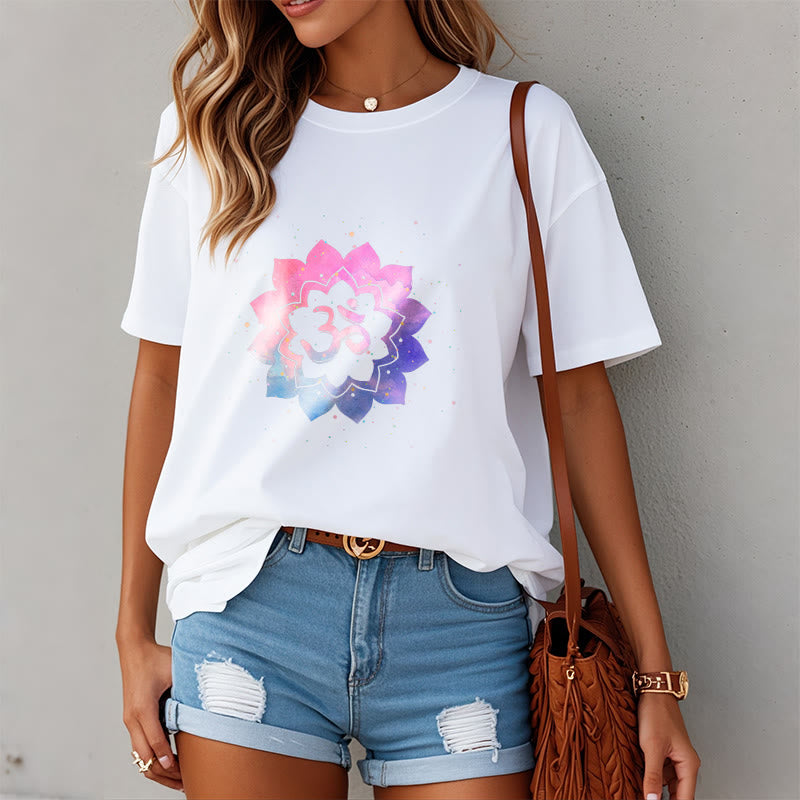 Camiseta de algodón con diseño de loto colorido y Buddha Stones Om - image 2