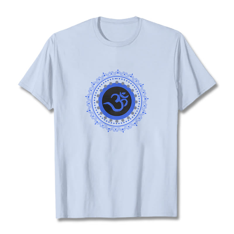 Camiseta de algodón con estampado de mandala Om y Buddha Stones - Cian claro - 2XL - image 11