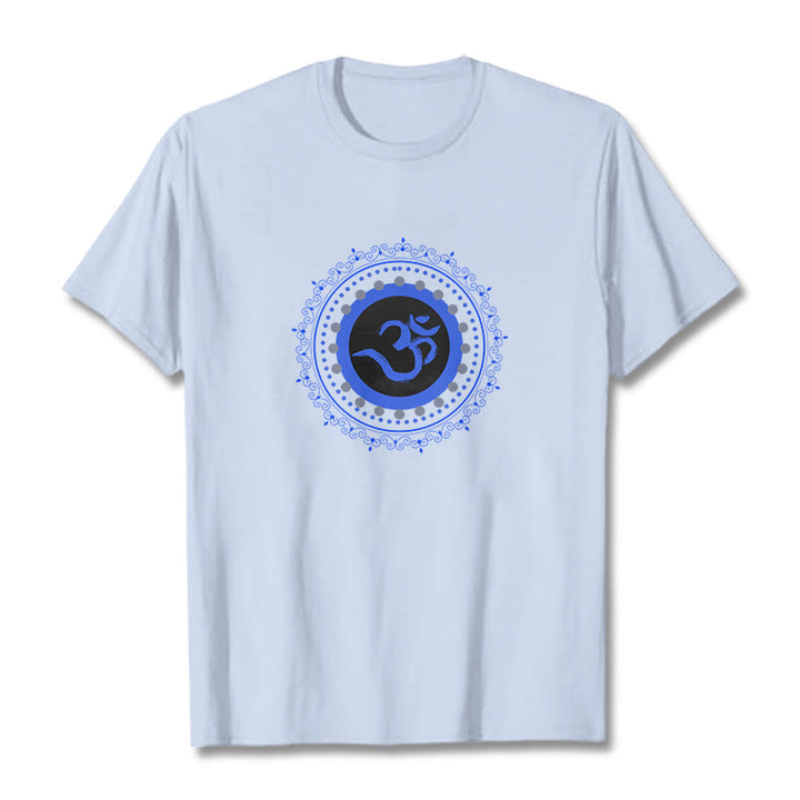 Camiseta de algodón con estampado de mandala Om y Buddha Stones - Cian claro - 2XL - image 11