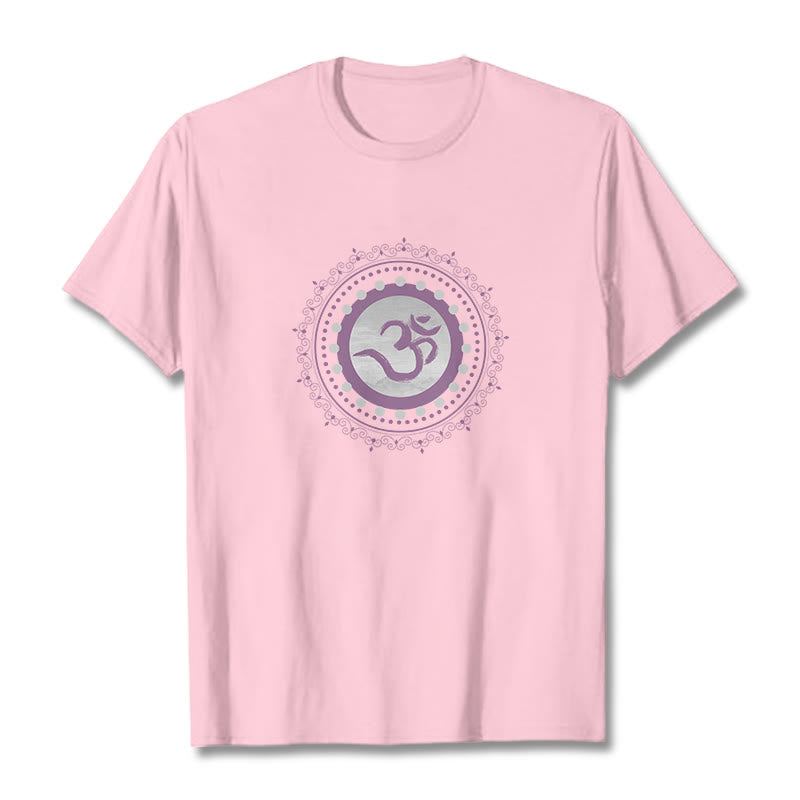 Camiseta de algodón con estampado de mandala Om y Buddha Stones - rosa claro - 2XL - image 11