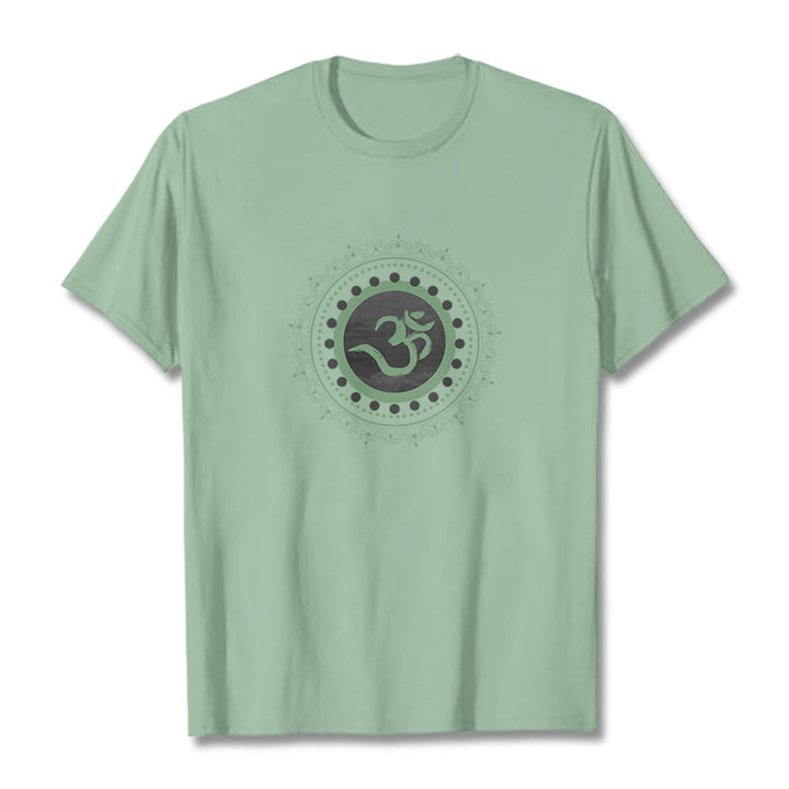 Camiseta de algodón con estampado de mandala Om y Buddha Stones - Verde pálido - 2XL - image 18
