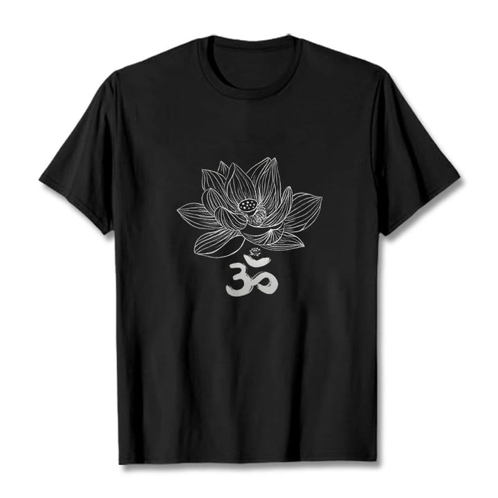 Camiseta de algodón con dibujo de loto y OM de Buddha Stones - Negro - 2XL - image 0