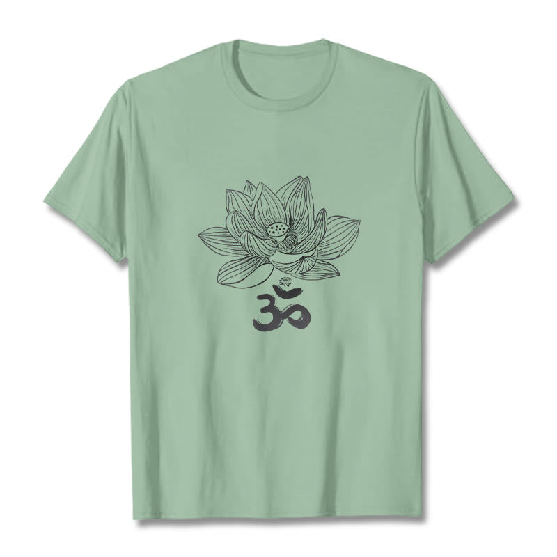 Camiseta de algodón con dibujo de loto y OM de Buddha Stones - Verde pálido - 2XL - image 18