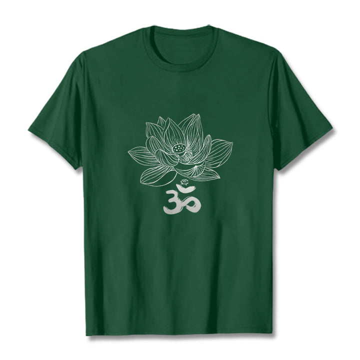 Camiseta de algodón con dibujo de loto y OM de Buddha Stones - Verde bosque - 2XL - image 5