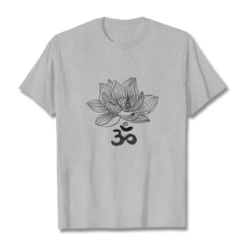 Camiseta de algodón con dibujo de loto y OM de Buddha Stones - Gris claro - 2XL - image 10