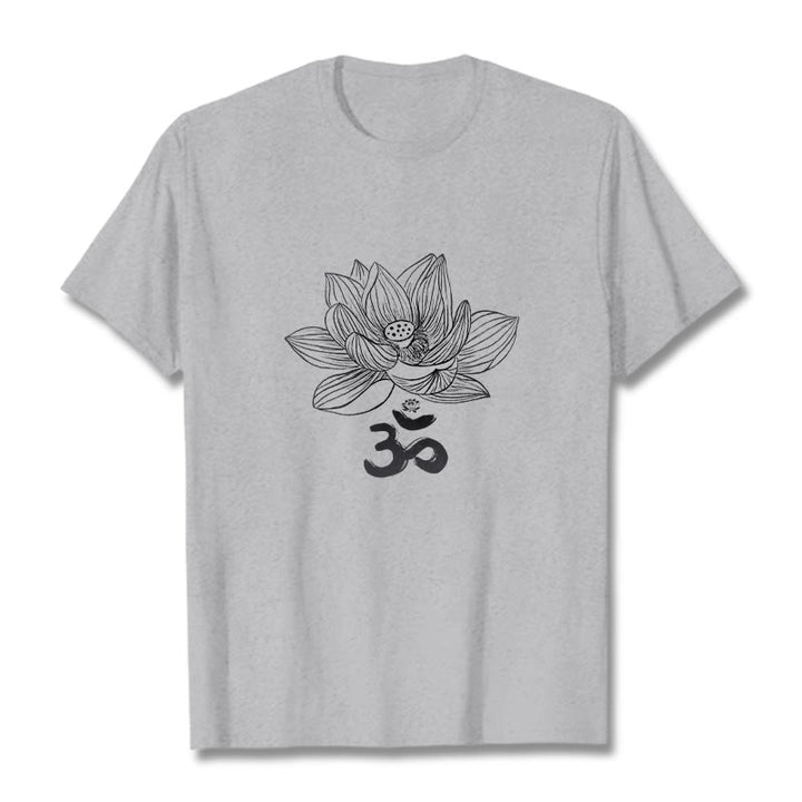 Camiseta de algodón con dibujo de loto y OM de Buddha Stones - Gris claro - 2XL - image 10