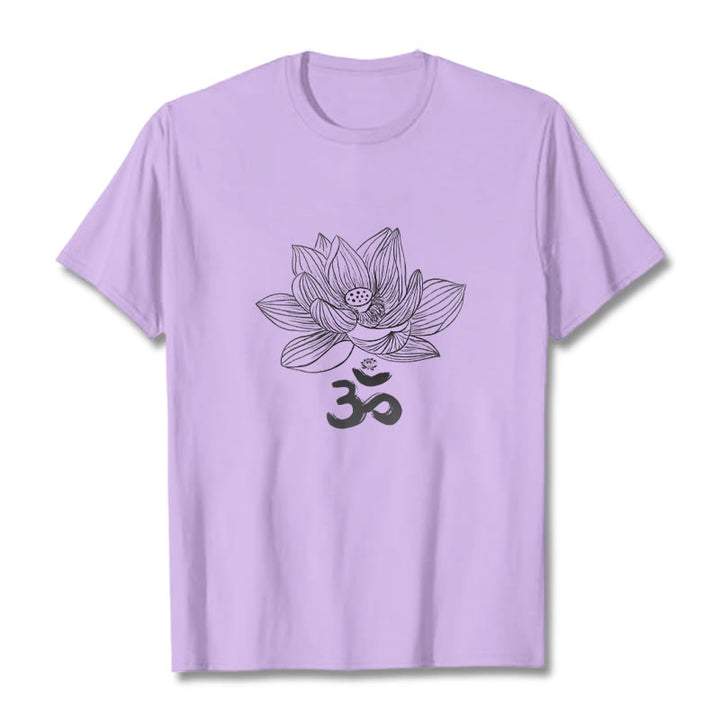 Camiseta de algodón con dibujo de loto y OM de Buddha Stones - Ciruela - 2XL - image 16
