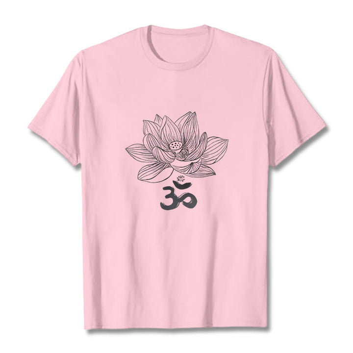 Camiseta de algodón con dibujo de loto y OM de Buddha Stones - rosa claro - 2XL - image 14