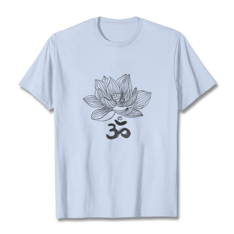 Camiseta de algodón con dibujo de loto y OM de Buddha Stones - Cian claro - 2XL - image 13