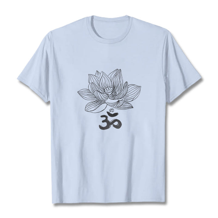 Camiseta de algodón con dibujo de loto y OM de Buddha Stones - Cian claro - 2XL - image 13