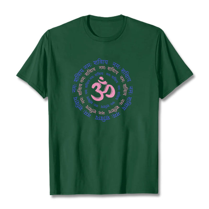 Camiseta de algodón con caracteres sánscritos del mantra OM de Buddha Stones - Verde bosque - 2XL - image 18
