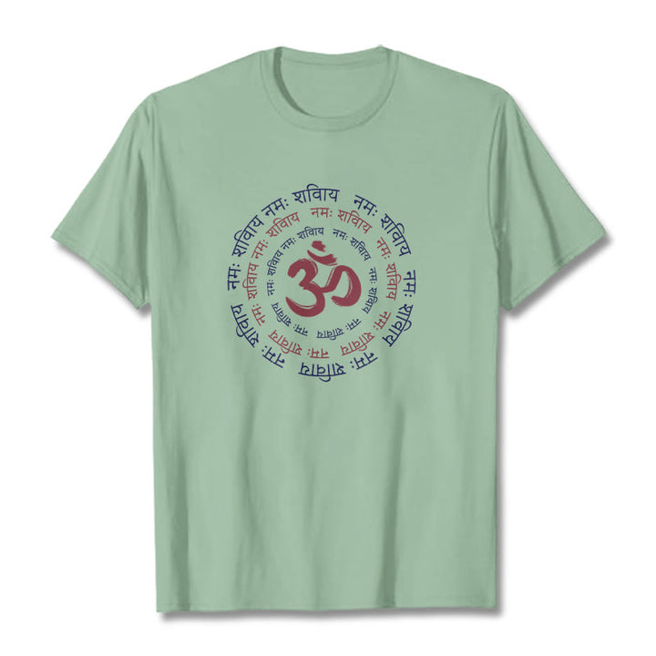 Camiseta de algodón con caracteres sánscritos del mantra OM de Buddha Stones - Verde pálido - 2XL - image 16
