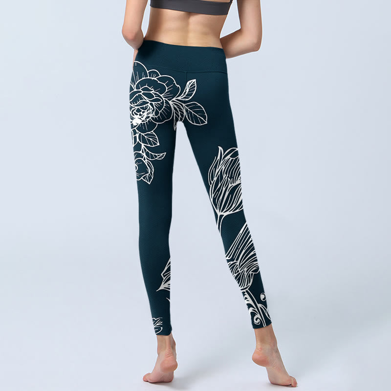 Leggings de fitness para gimnasio con estampado de flores de epiphyllum y peonías de Buddha Stones , pantalones de yoga para mujer - image 7