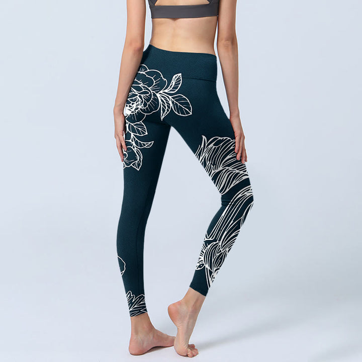 Leggings de fitness para gimnasio con estampado de flores de epiphyllum y peonías de Buddha Stones , pantalones de yoga para mujer - image 6