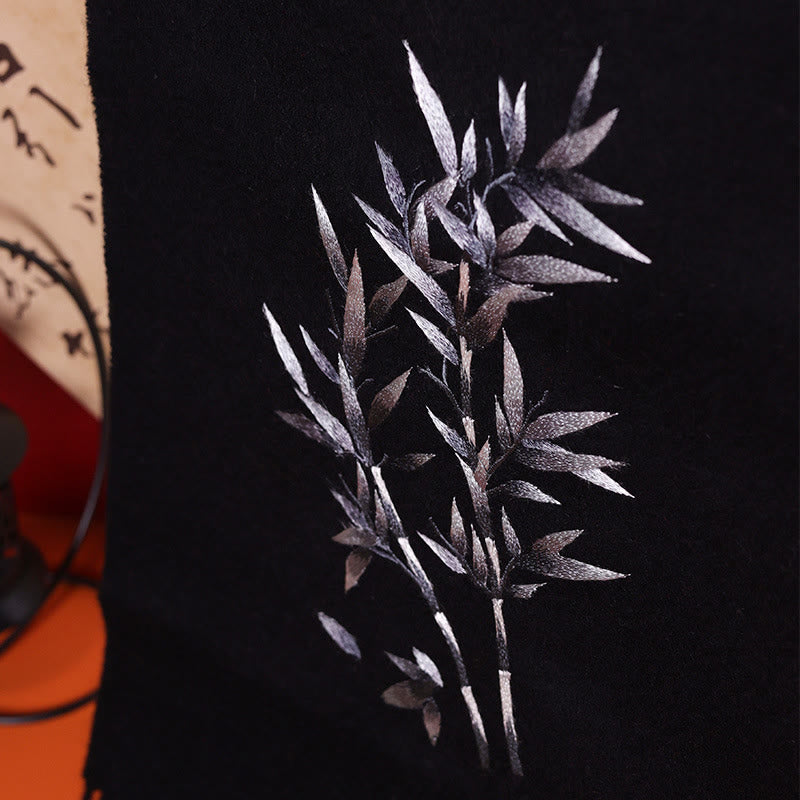 Chal de lana con Buddha Stones y hojas de bambú bordadas con borlas, bufanda de viaje acogedora para el invierno - image 1