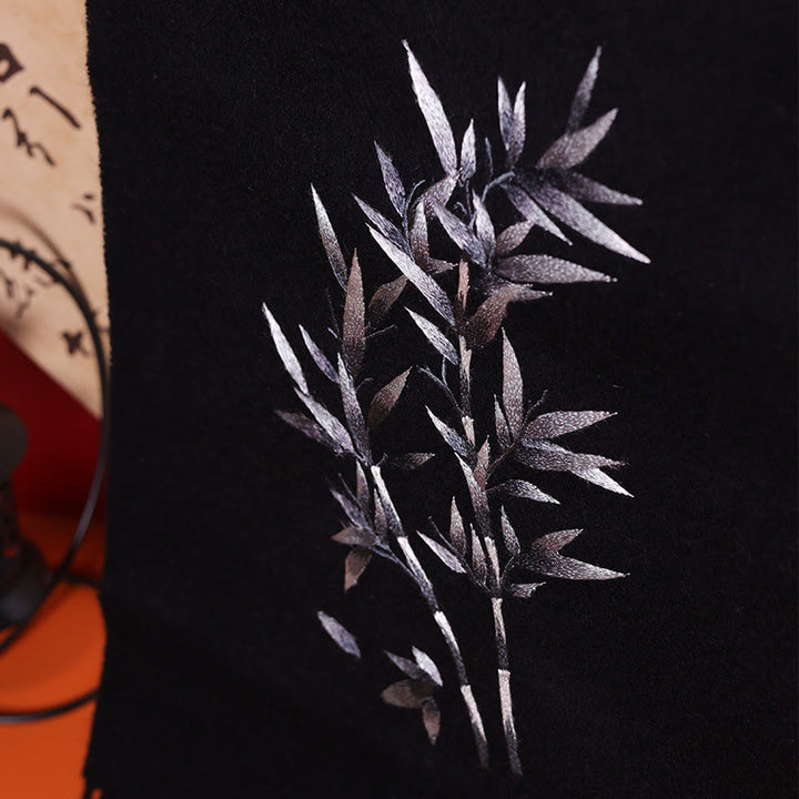 Chal de lana con Buddha Stones y hojas de bambú bordadas con borlas, bufanda de viaje acogedora para el invierno - image 1