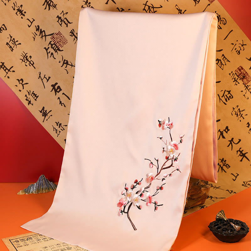 Bufanda de viaje acogedora de invierno con bordado de Suzhou, Buddha Stones , mariposa Yulan, bambú, urraca