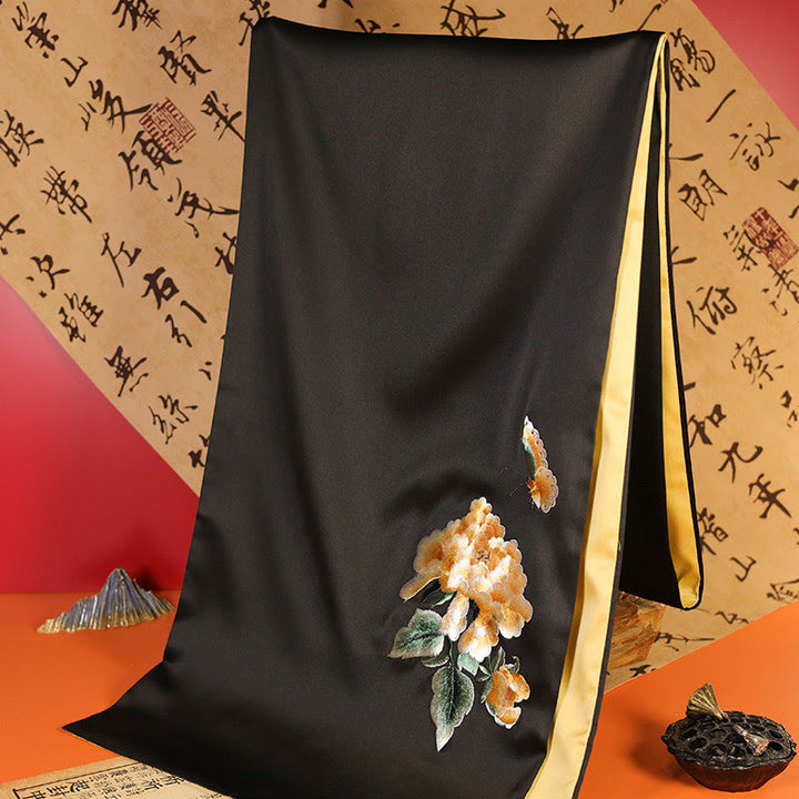 Bufanda de viaje acogedora de invierno con bordado de Suzhou, Buddha Stones , mariposa Yulan, bambú, urraca
