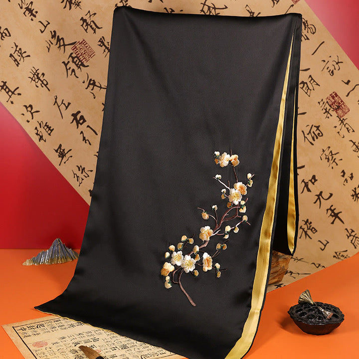 Bufanda de viaje acogedora de invierno con bordado de Suzhou, Buddha Stones , mariposa Yulan, bambú, urraca