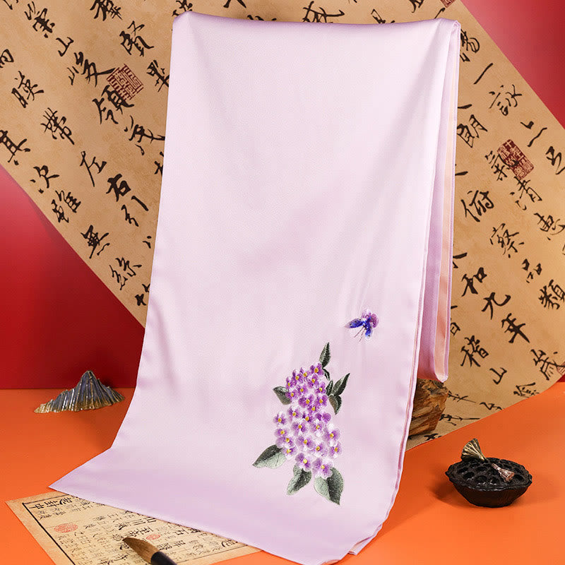 Bufanda de viaje acogedora de invierno con bordado de Suzhou, Buddha Stones , mariposa Yulan, bambú, urraca