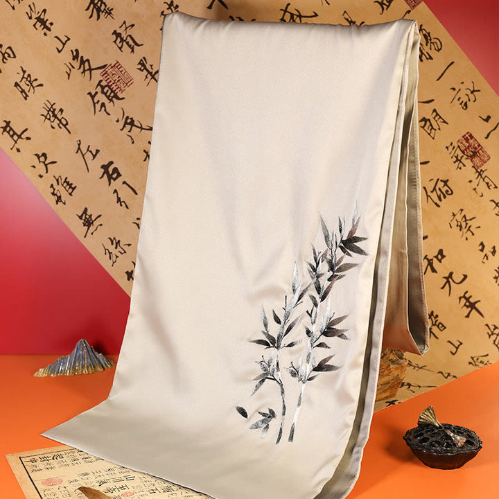 Bufanda de viaje acogedora de invierno con bordado de Suzhou, Buddha Stones , mariposa Yulan, bambú, urraca