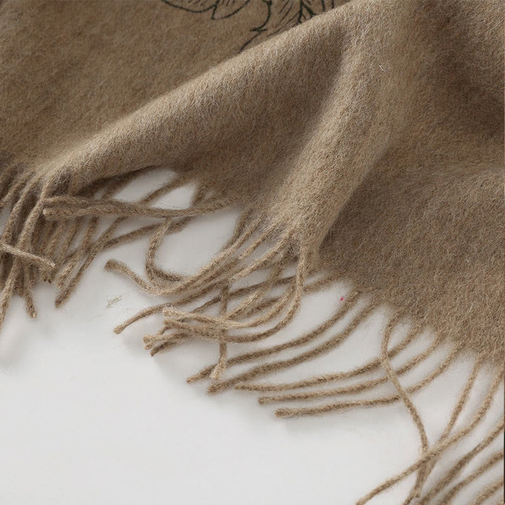 Chal de lana con Buddha Stones y borlas bordadas con peonías rojas, bufanda de viaje acogedora para el invierno - image 2