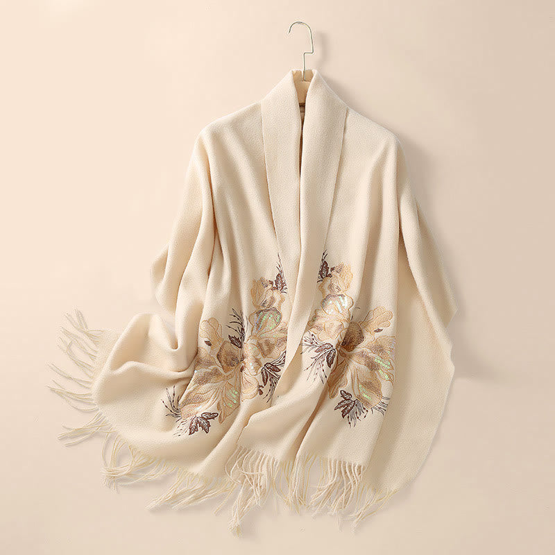 Chal de lana con Buddha Stones , bordado de lentejuelas y flores, bufanda de viaje acogedora para invierno