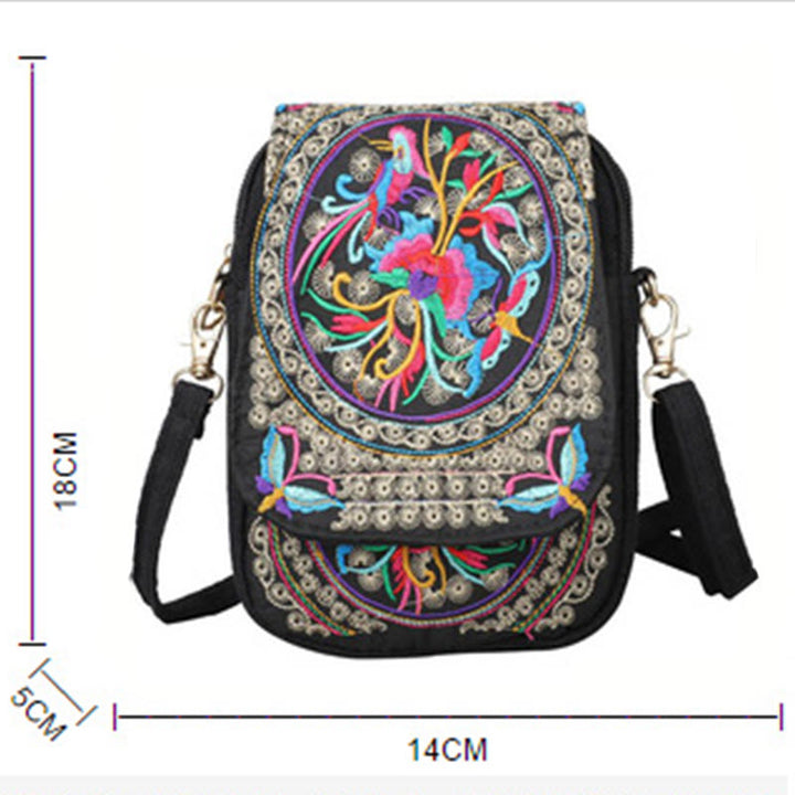 Bolso de mano de lona con bordado de peonías y flores de inula con Buddha Stones